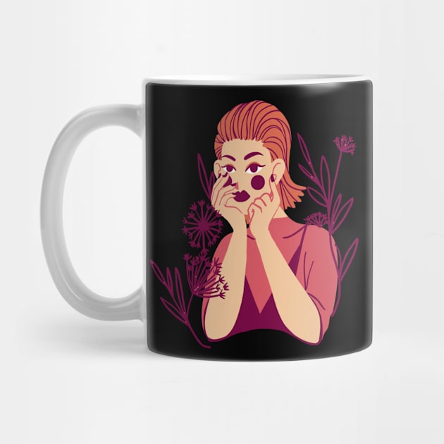 Wild Girl Floral Woman With Flowers Redhead by olivetees